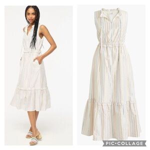 EUC J. Crew Factory Striped Shimmer Tie Front Sleeveless MIDI Dress